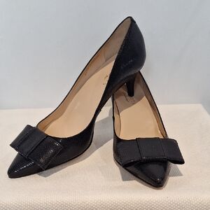 Talbots Black Bow Textured Leather Heels Size 9.5